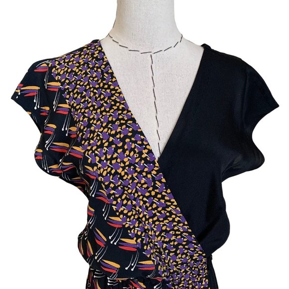 Vintage 70s 80s Contempo Casuals Graphic Print Wrap Rayon Dress - Picture 2 of 12